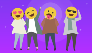 emojis showing various emotions on purple background