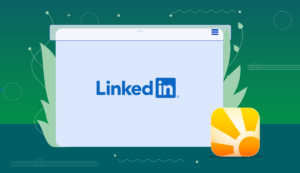 Illustration of a computer window in a green background with the LinkedIn logo at the centre and Daylite's logo at the right bottom corner.
