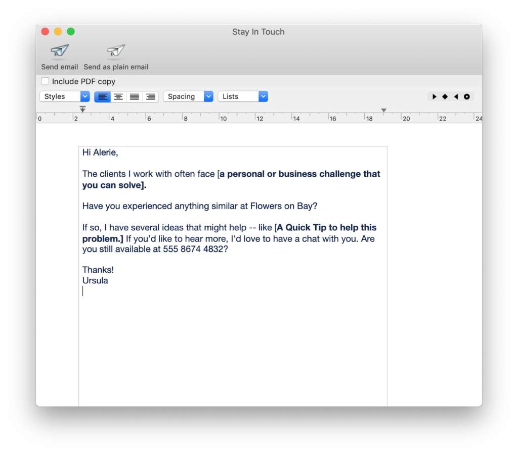 Screenshot of an email template in Daylite.