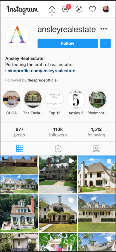 Ansley Real Estate has a well-set up Instagram account.