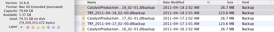 Screenshot of example backup drive size remaining