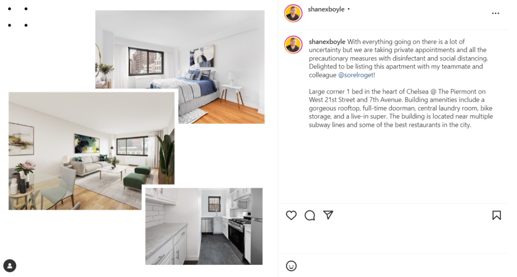 Screenshot of a real estate social media influencer's Instagram post on how to get more clients in real estate.